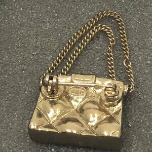 CHANEL Quilted Matelasse Bag Motif Brooch Gold Tone Pin 02P Auth w/Box D-q114